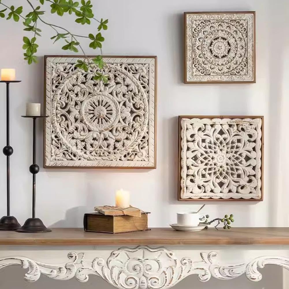 Hand-Carved Floral Mandala Wall Frame (41.5*4.5*41.5)