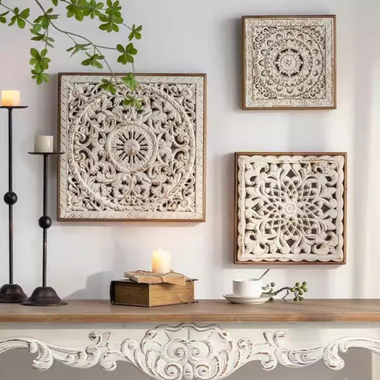 Hand-Carved Floral Mandala Wall Frame (26.2*3.5*26.2)