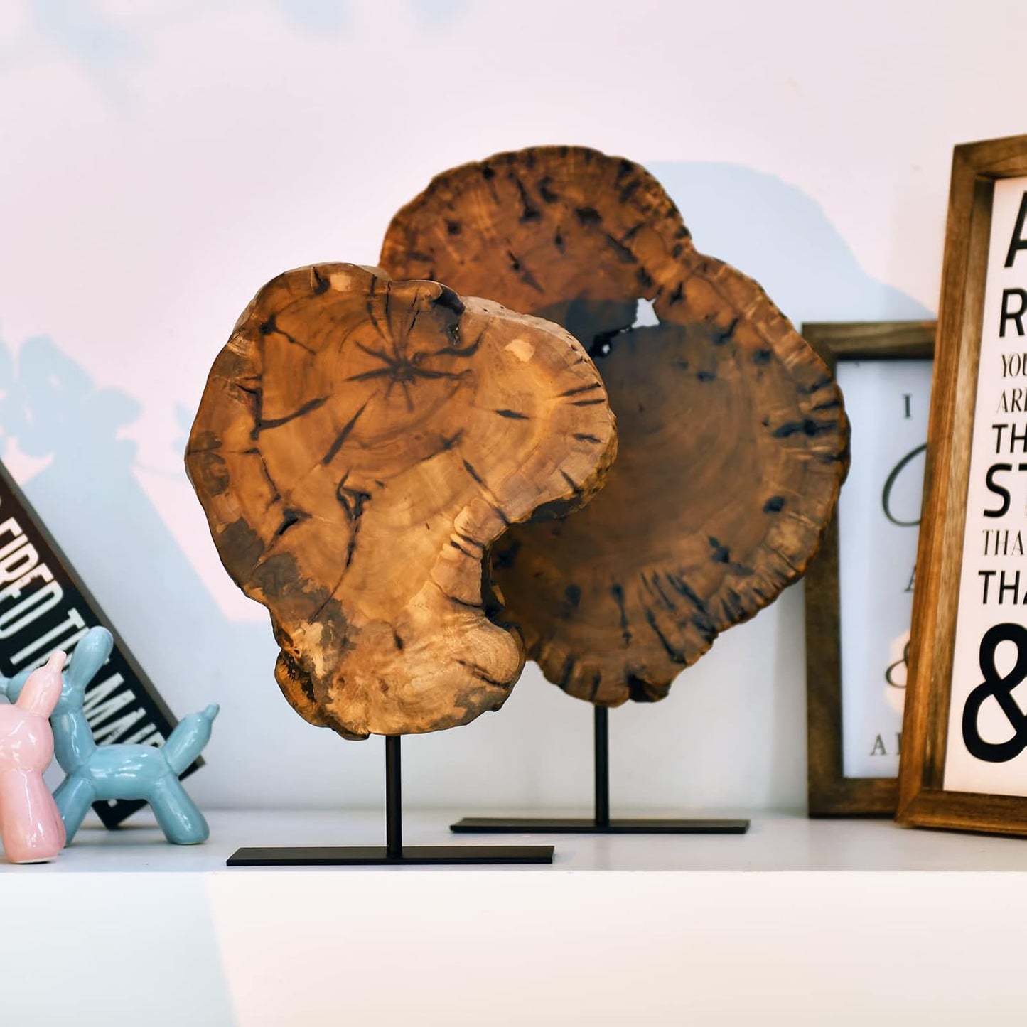 Natural Wood Abstract Sculpture on Stand