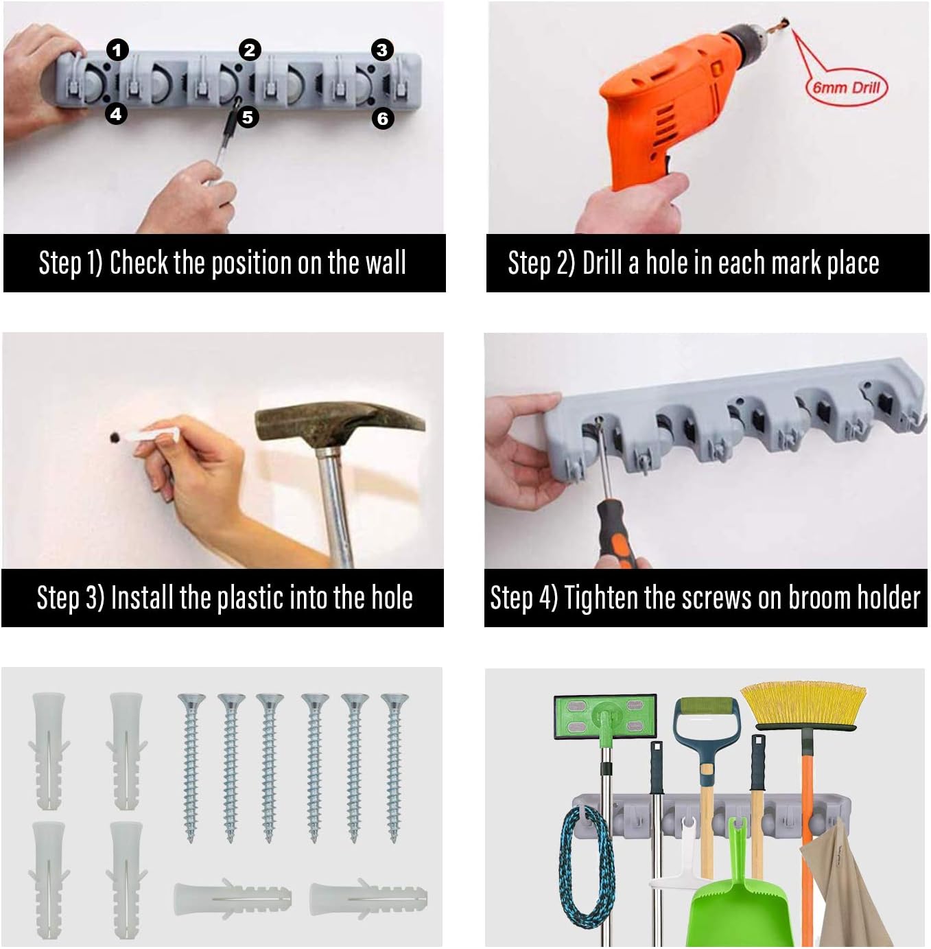 Wall-Mounted Broom & Mop Holder