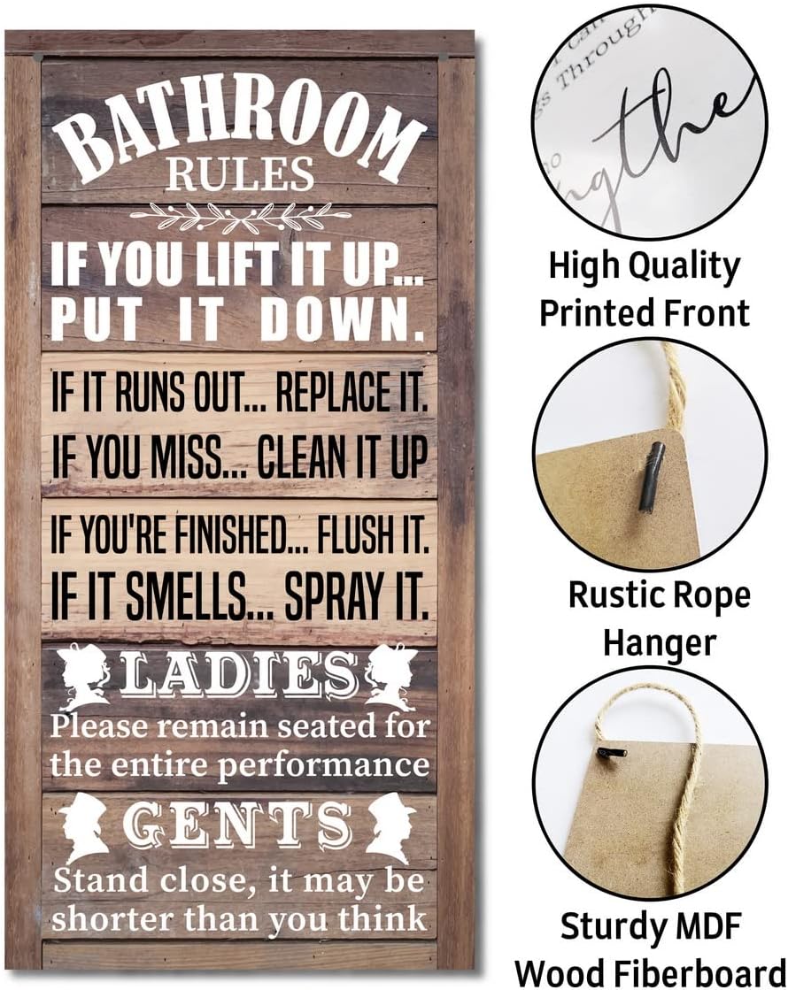 Humorous Toilet Rules Hanging Sign – Assorted Designs