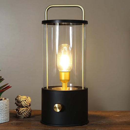 Modern Industrial Lantern-Style Table Lamp