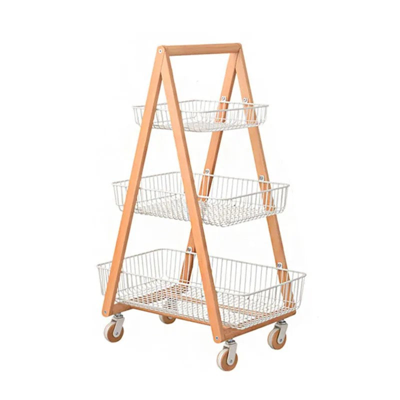 3-Tier Wooden & Rolling Storage Rack