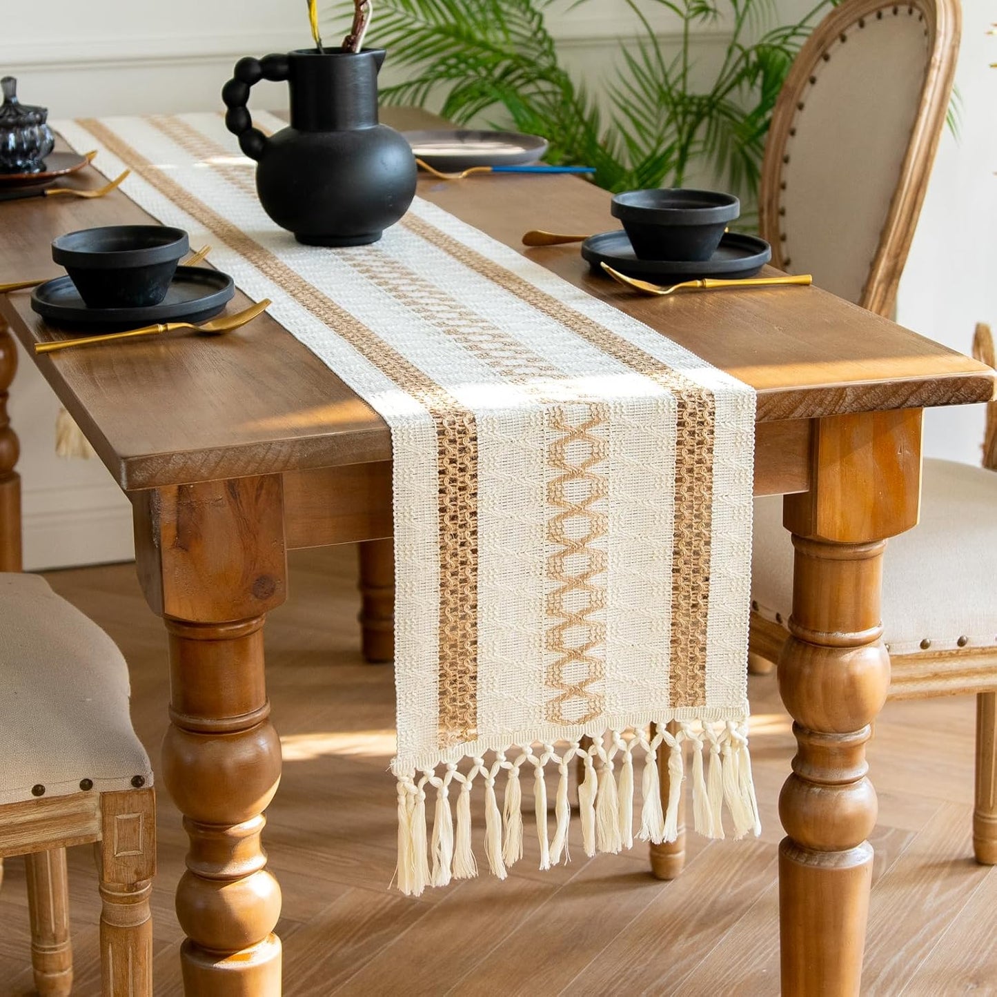 Woven Cotton & Jute Table Runner – Natural Tones