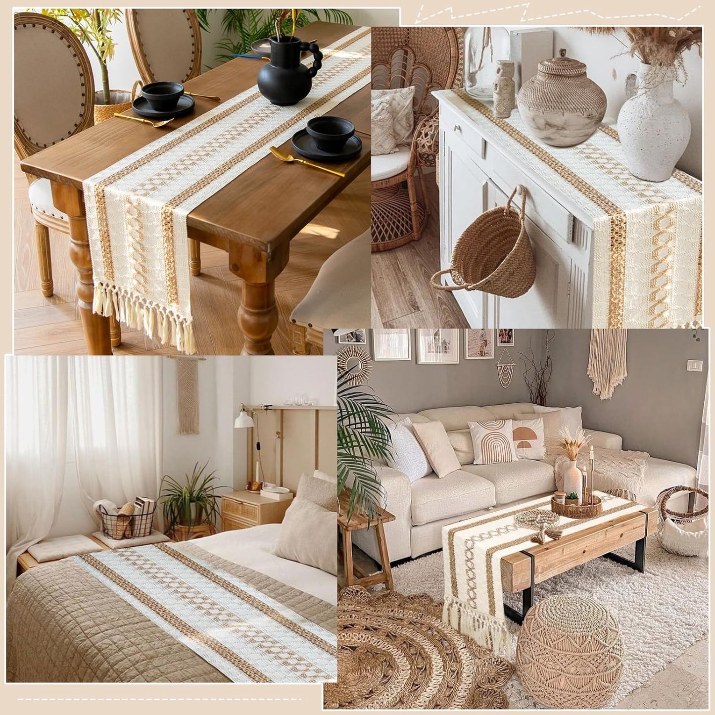 Woven Cotton & Jute Table Runner – Natural Tones