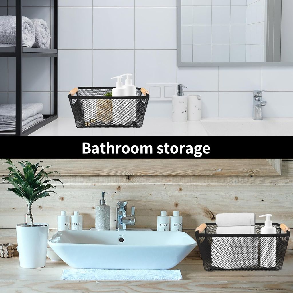 Black Metal Mesh Storage Baskets