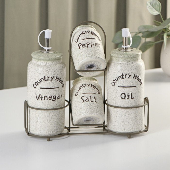 Country Home Oil, Vinegar, Salt & Pepper Set
