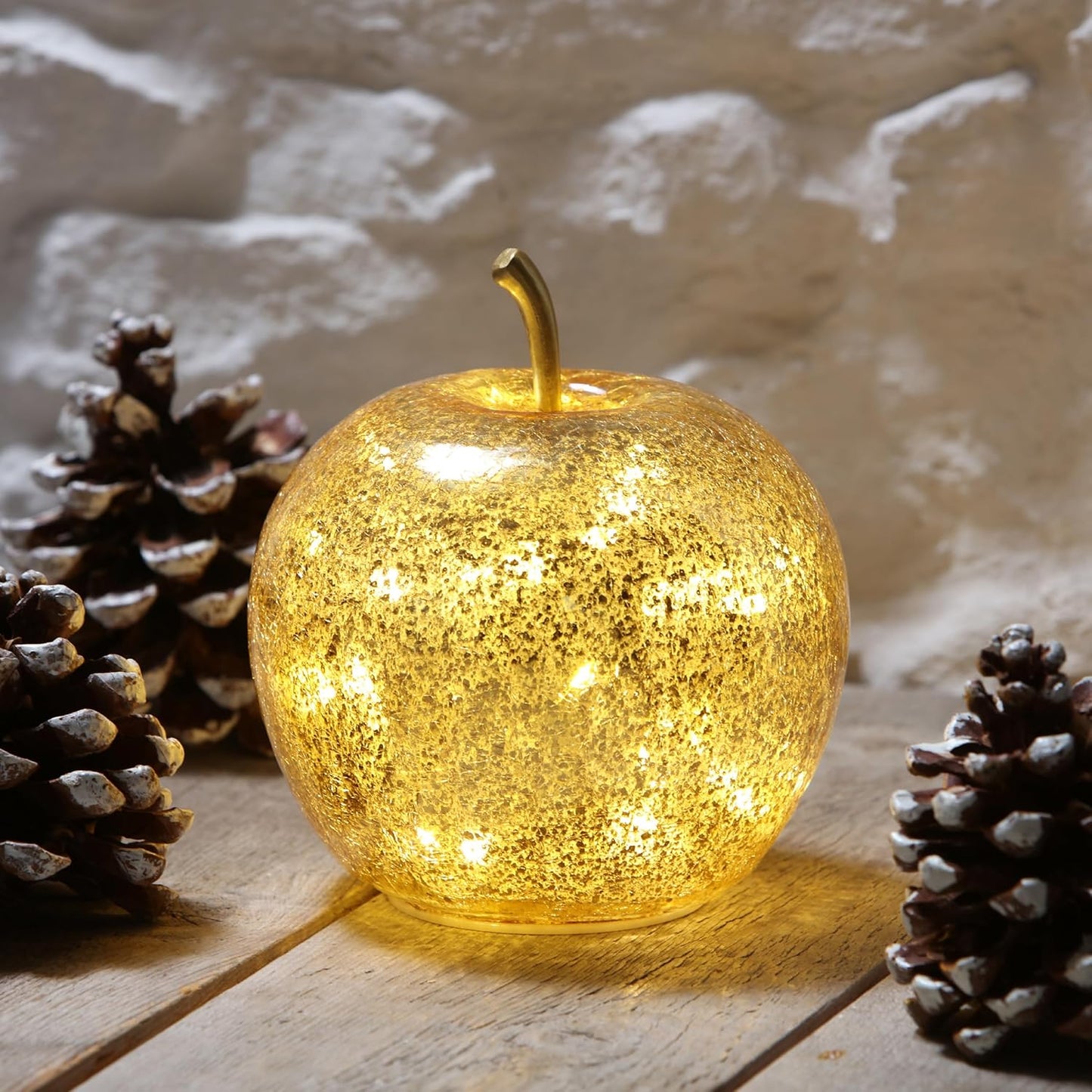 Crackled Glass Apple-Shaped LED Light Decor