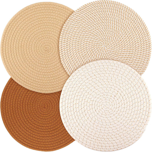 Woven Round Placemats – Beige & White Zigzag