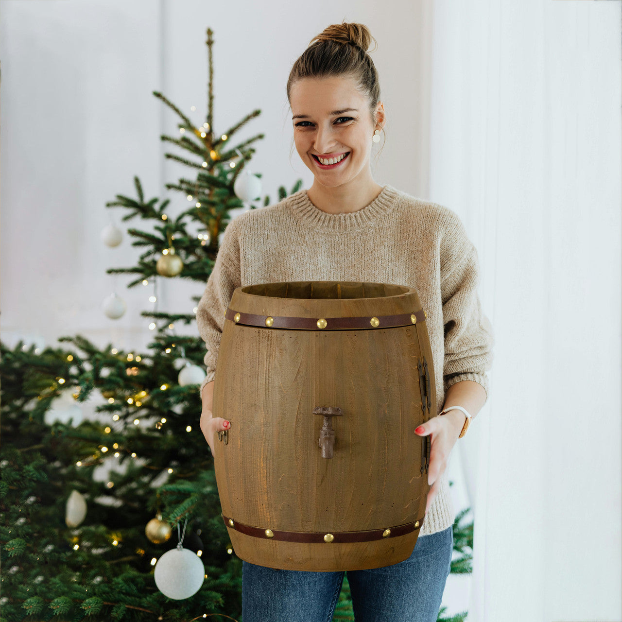 Rotating Wooden Barrel Wine Rack