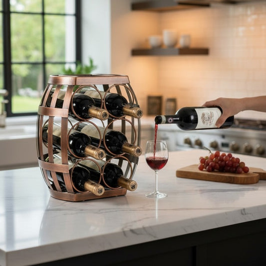 Barrel-Style Metal Wine Rack