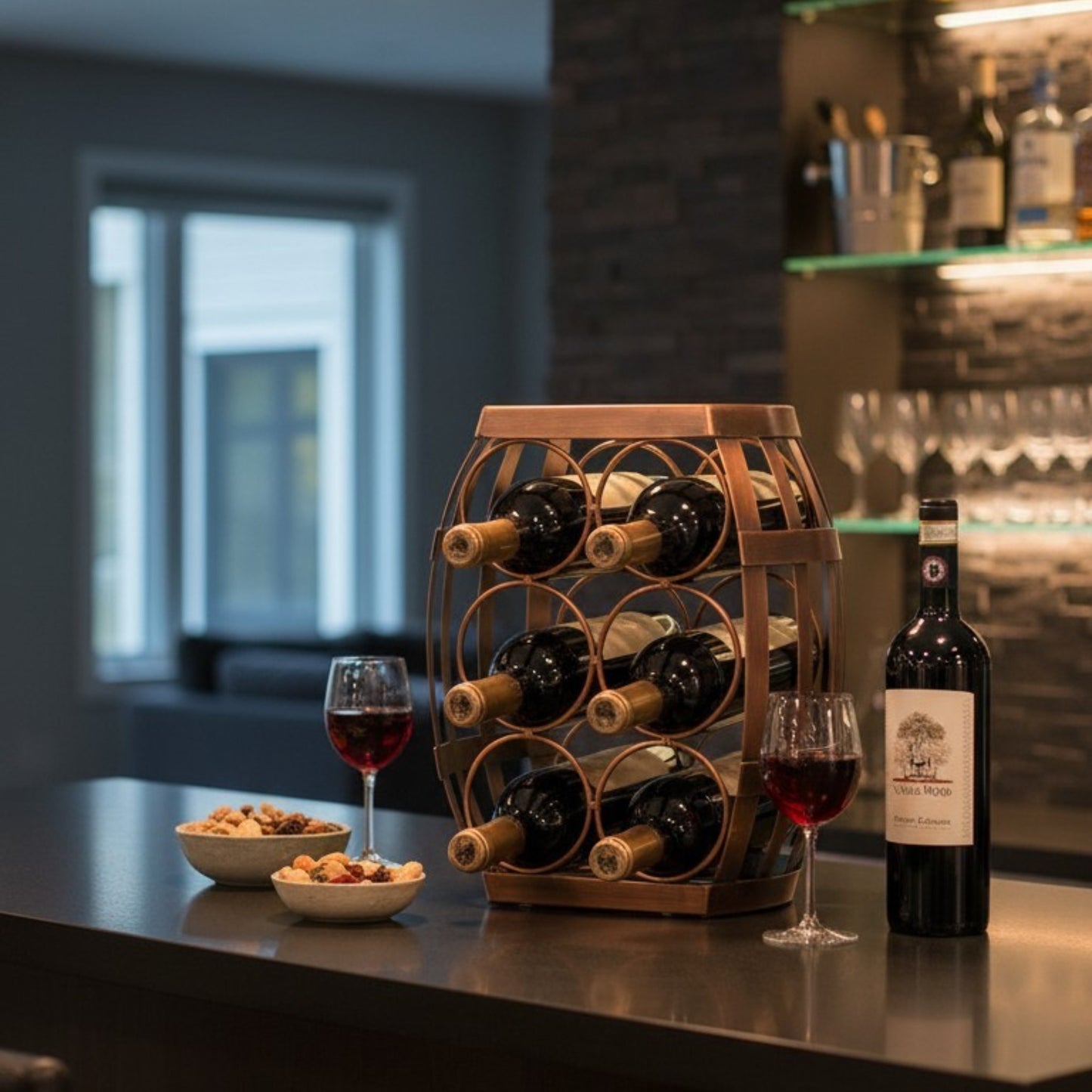 Barrel-Style Metal Wine Rack