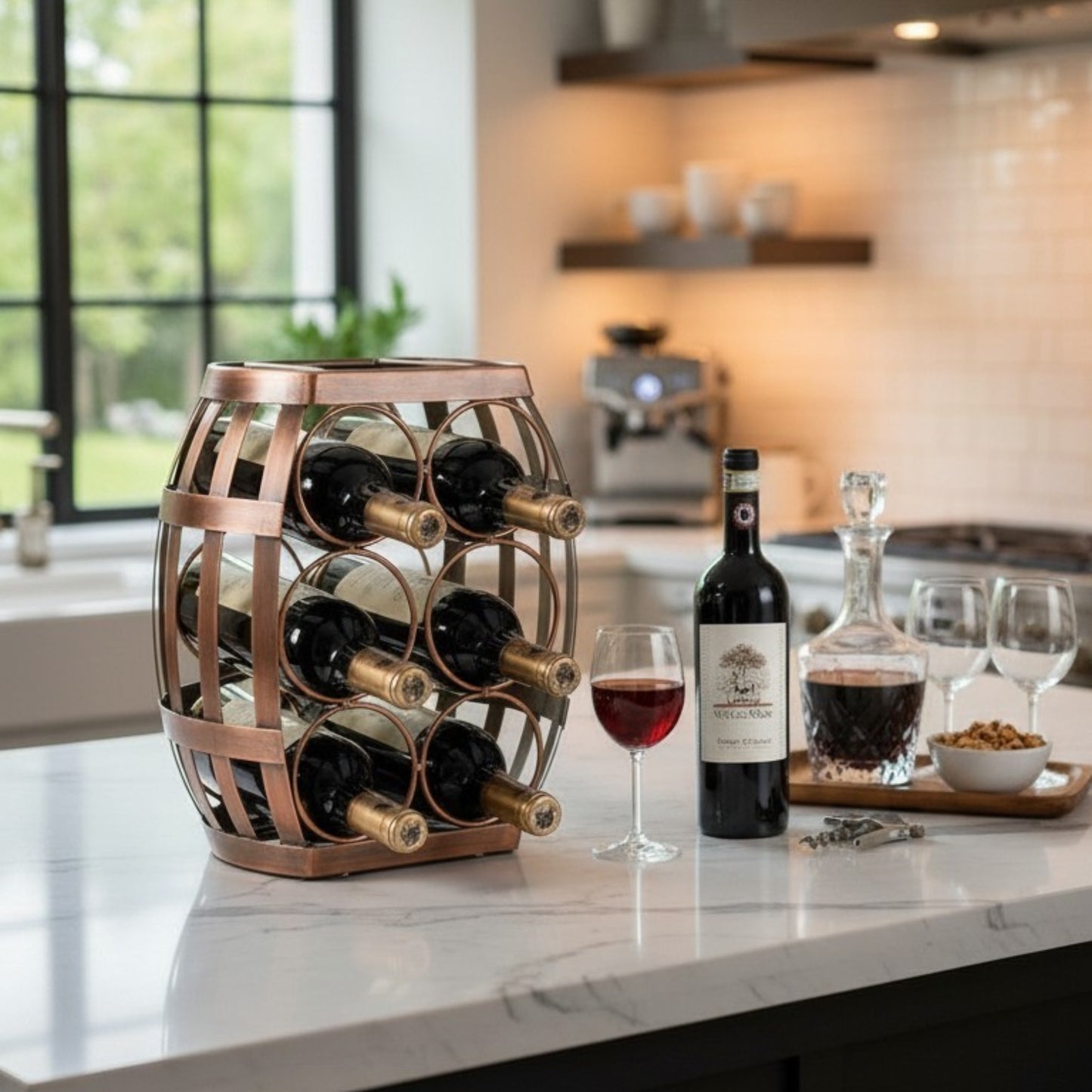 Barrel-Style Metal Wine Rack