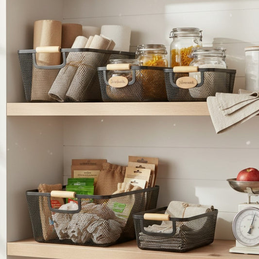 Black Metal Mesh Storage Baskets