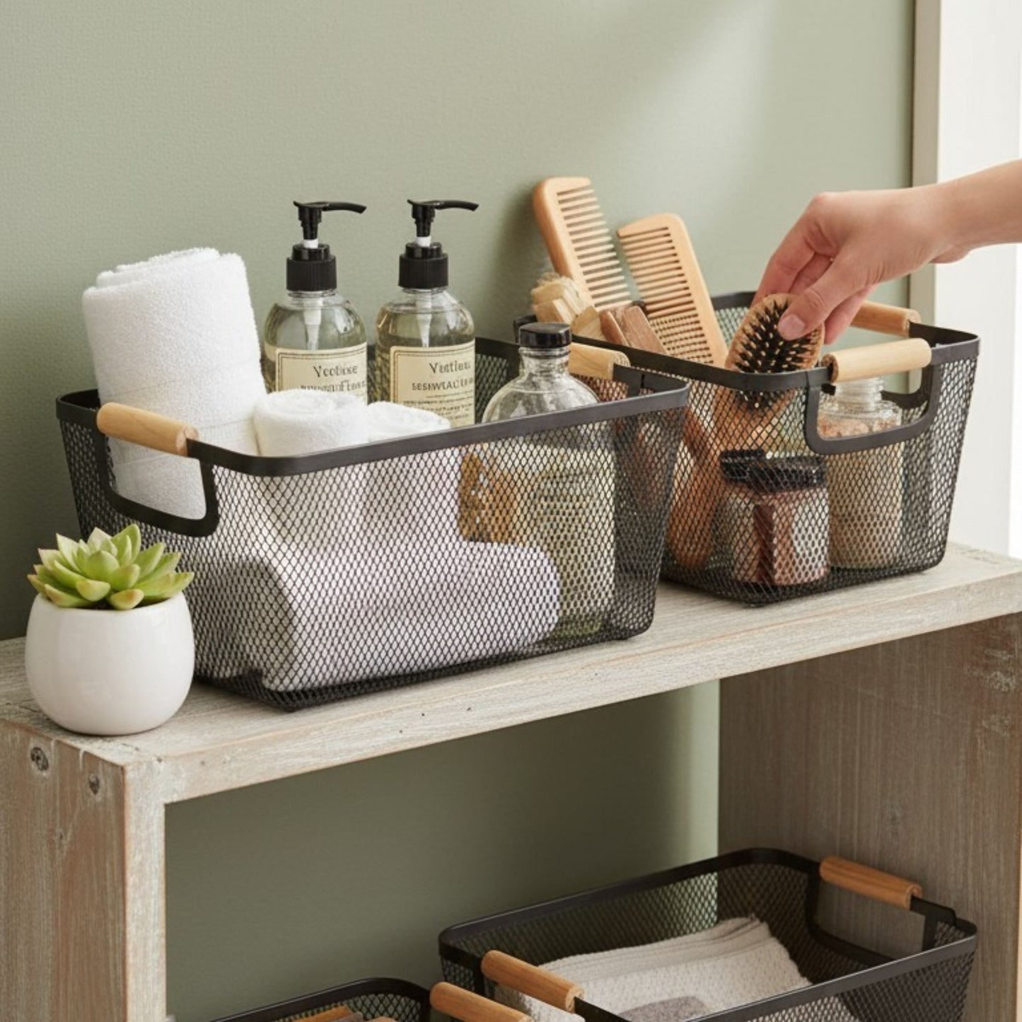 Black Metal Mesh Storage Baskets