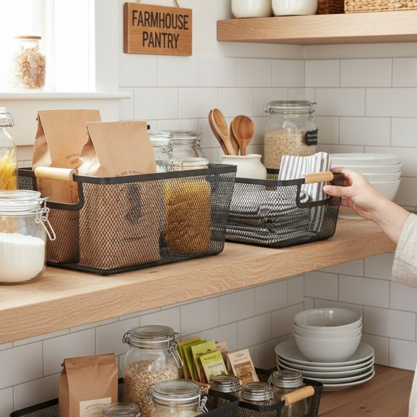 Black Metal Mesh Storage Baskets