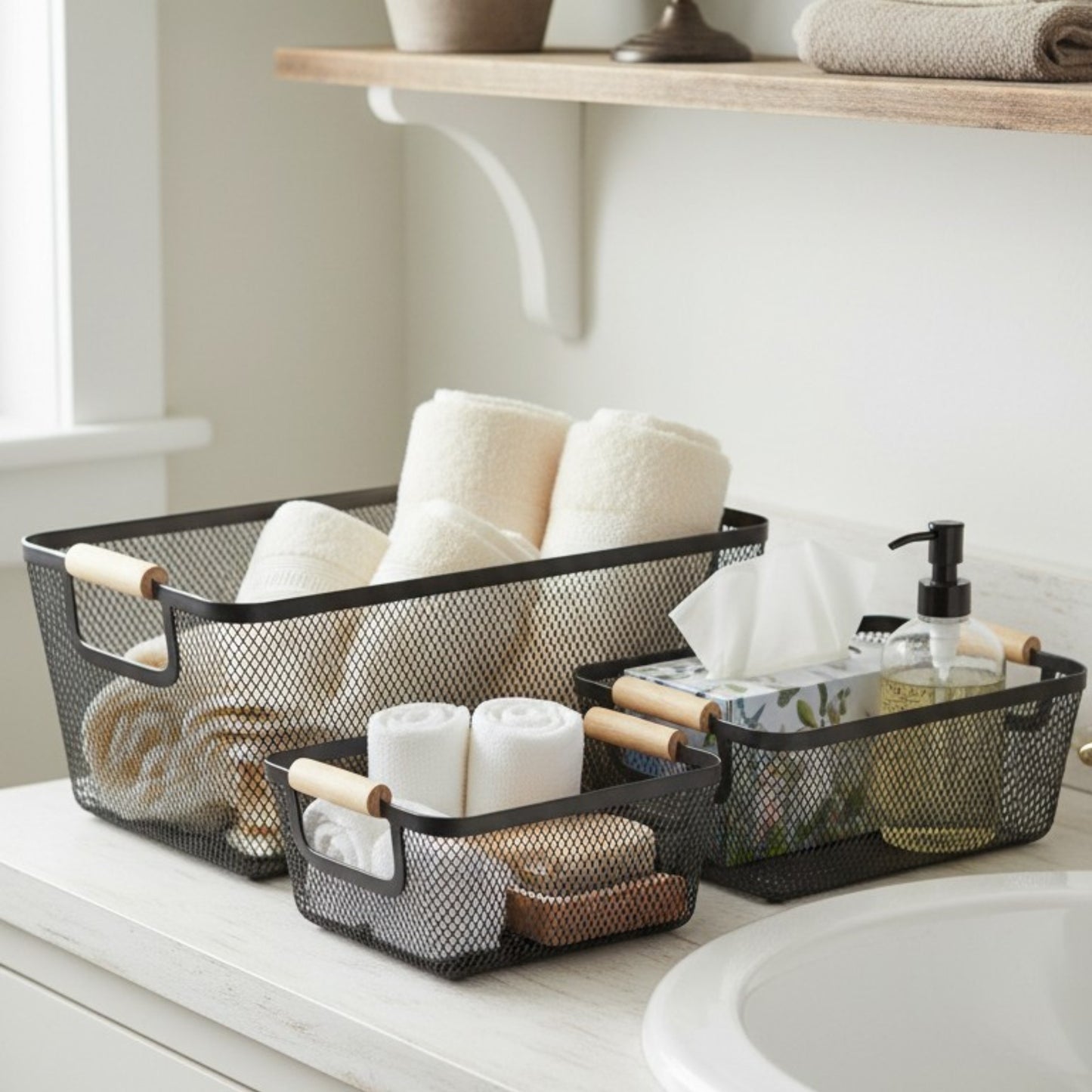 Black Metal Mesh Storage Baskets