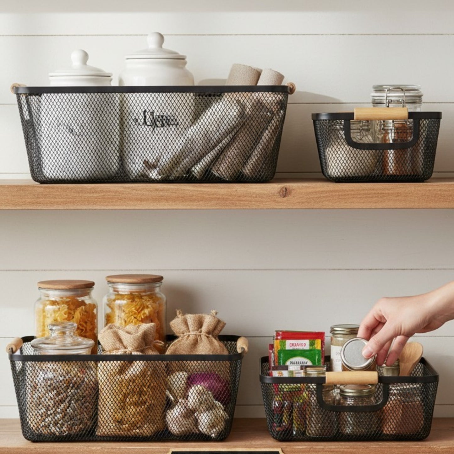 Black Metal Mesh Storage Baskets