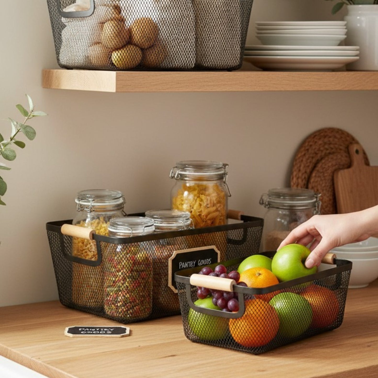 Black Metal Mesh Storage Baskets