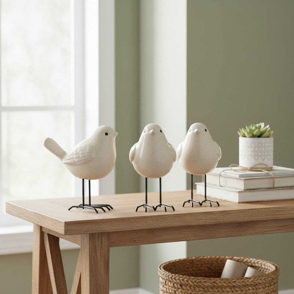 Ceramic Bird Figurines with Legs (Set of 3)