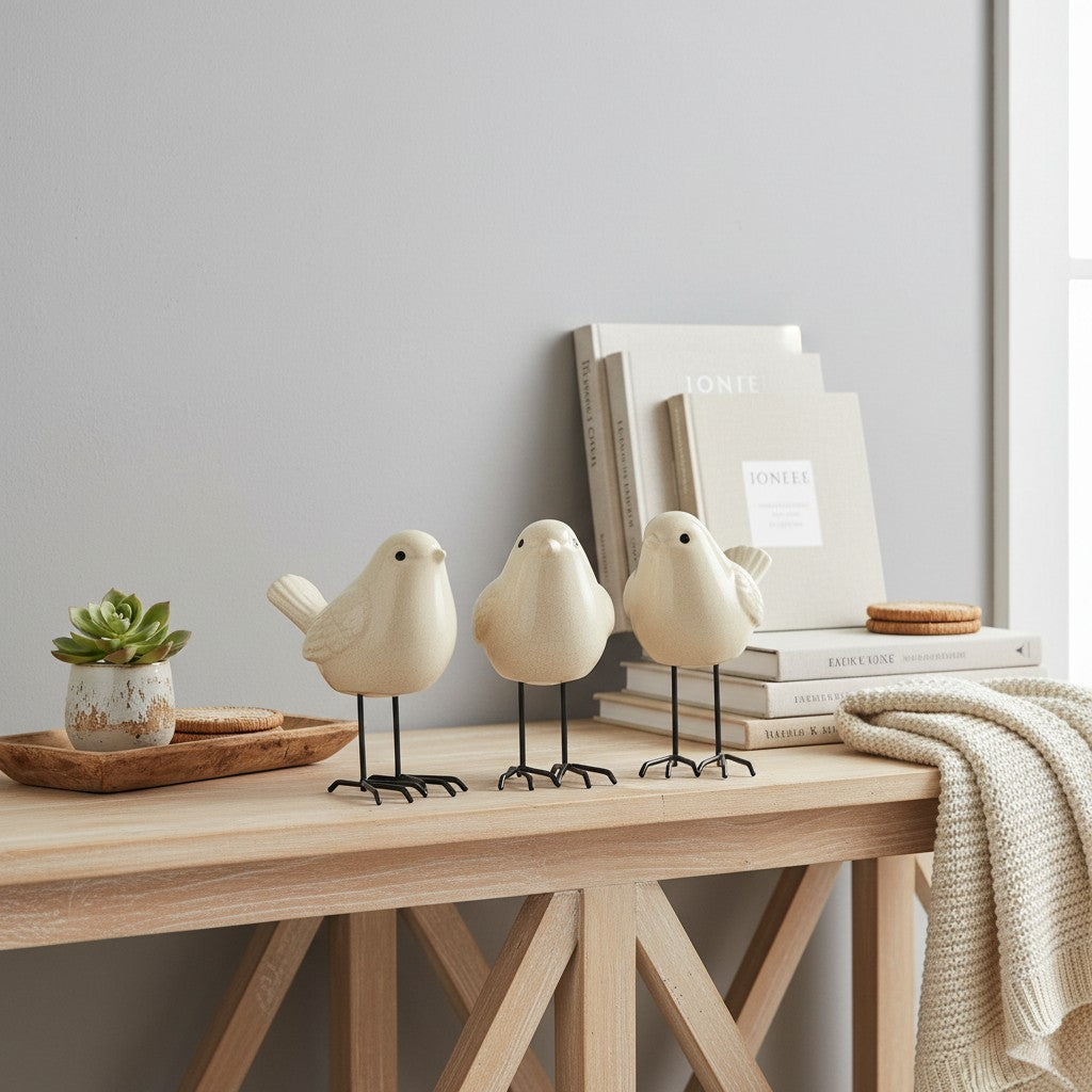Ceramic Bird Figurines with Legs (Set of 3)