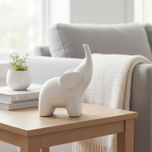 Ceramic Elephant Figurine – White Gloss Finish