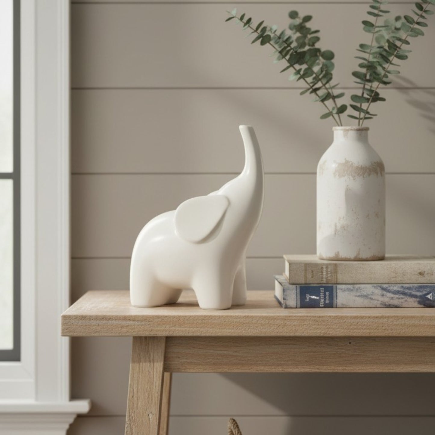 Ceramic Elephant Figurine – White Gloss Finish