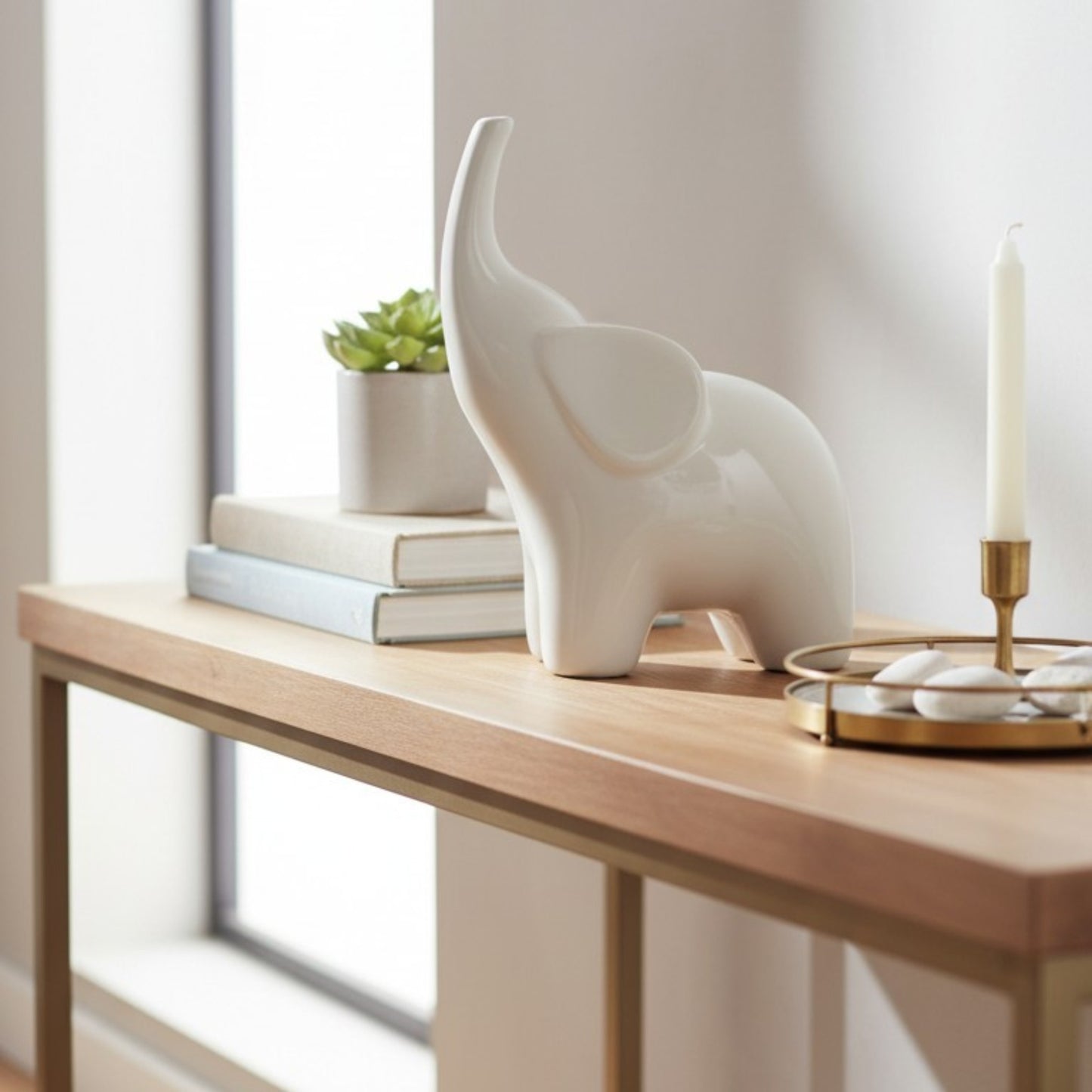 Ceramic Elephant Figurine – White Gloss Finish