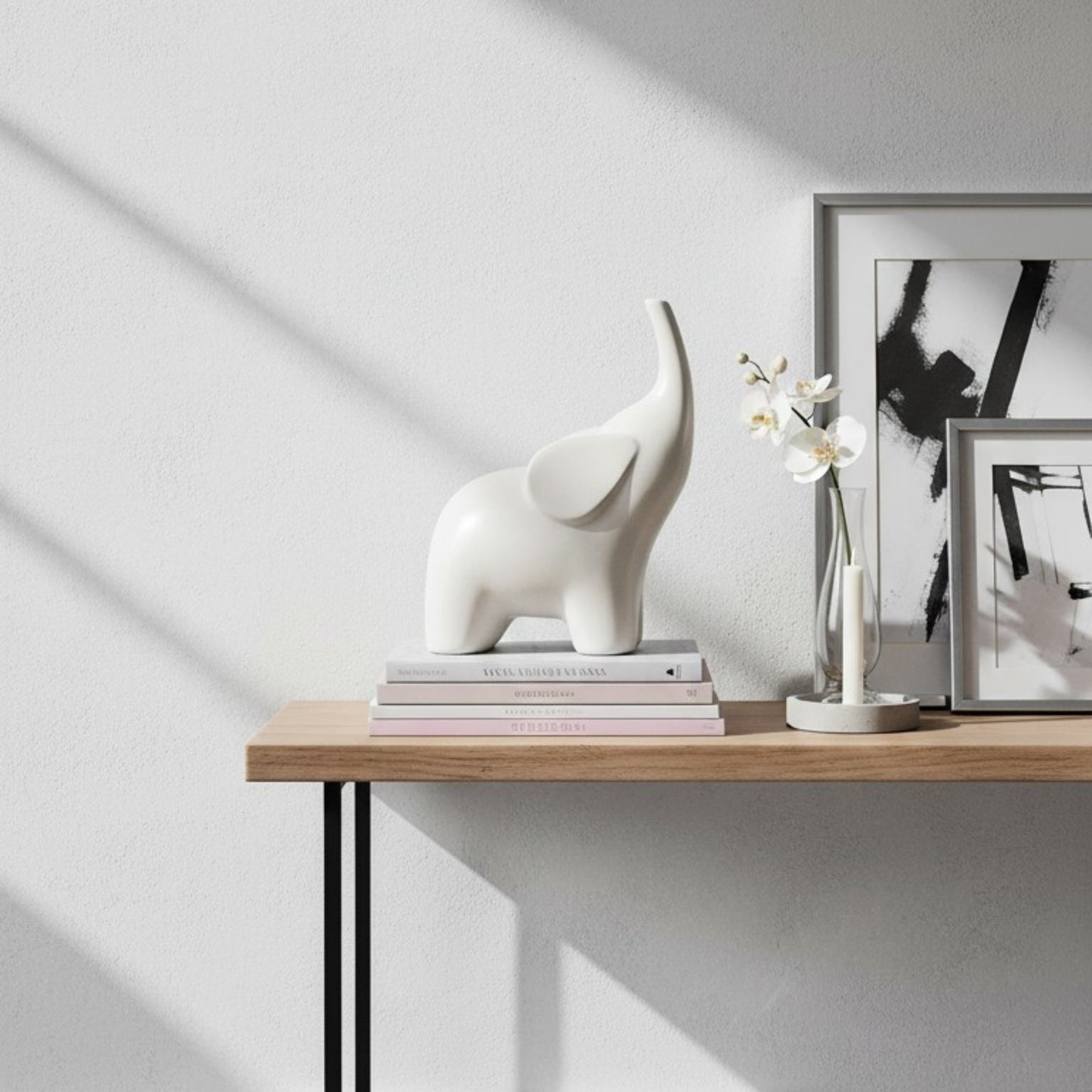 Ceramic Elephant Figurine – White Gloss Finish