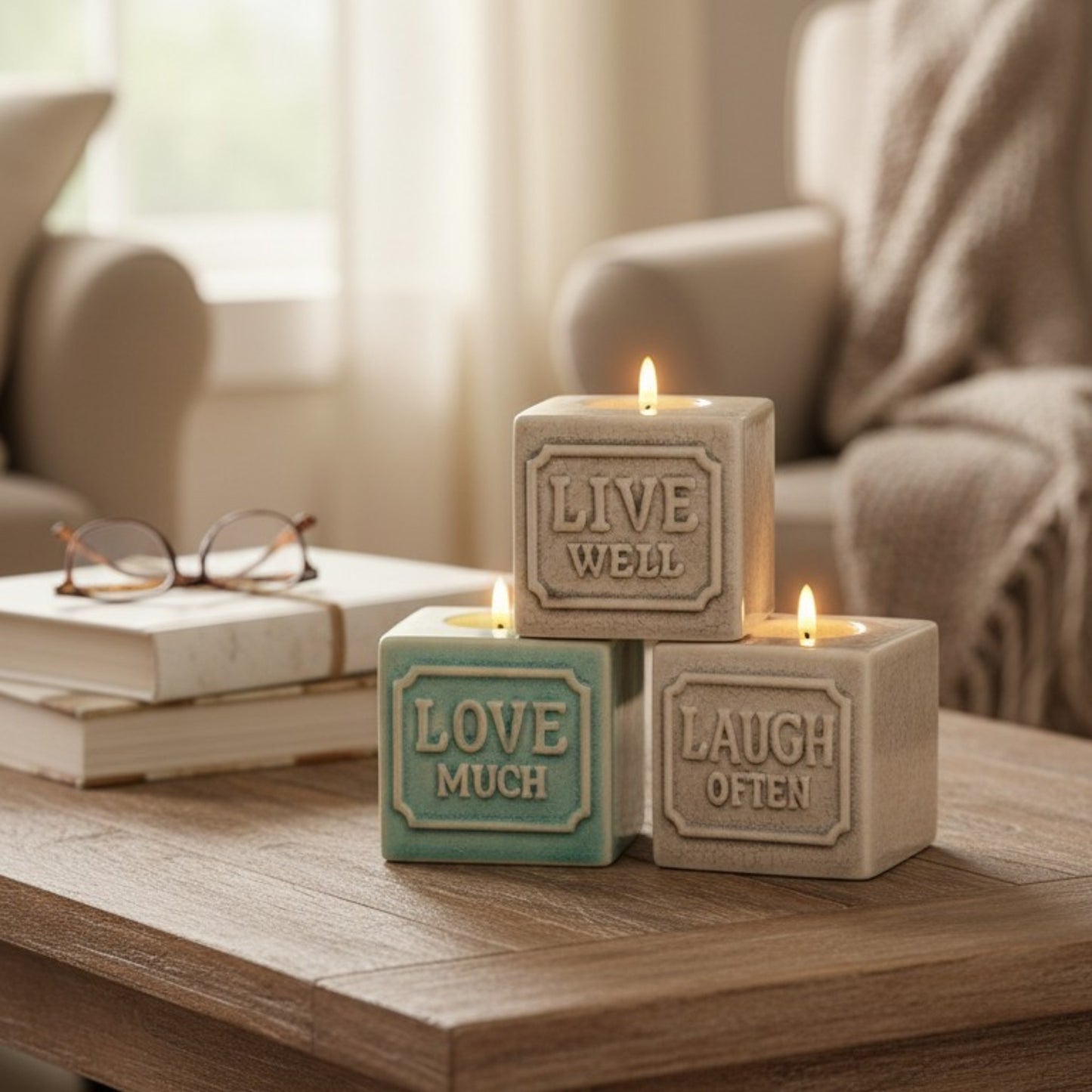 Ceramic Inspirational Tealight Holders – Set of 3