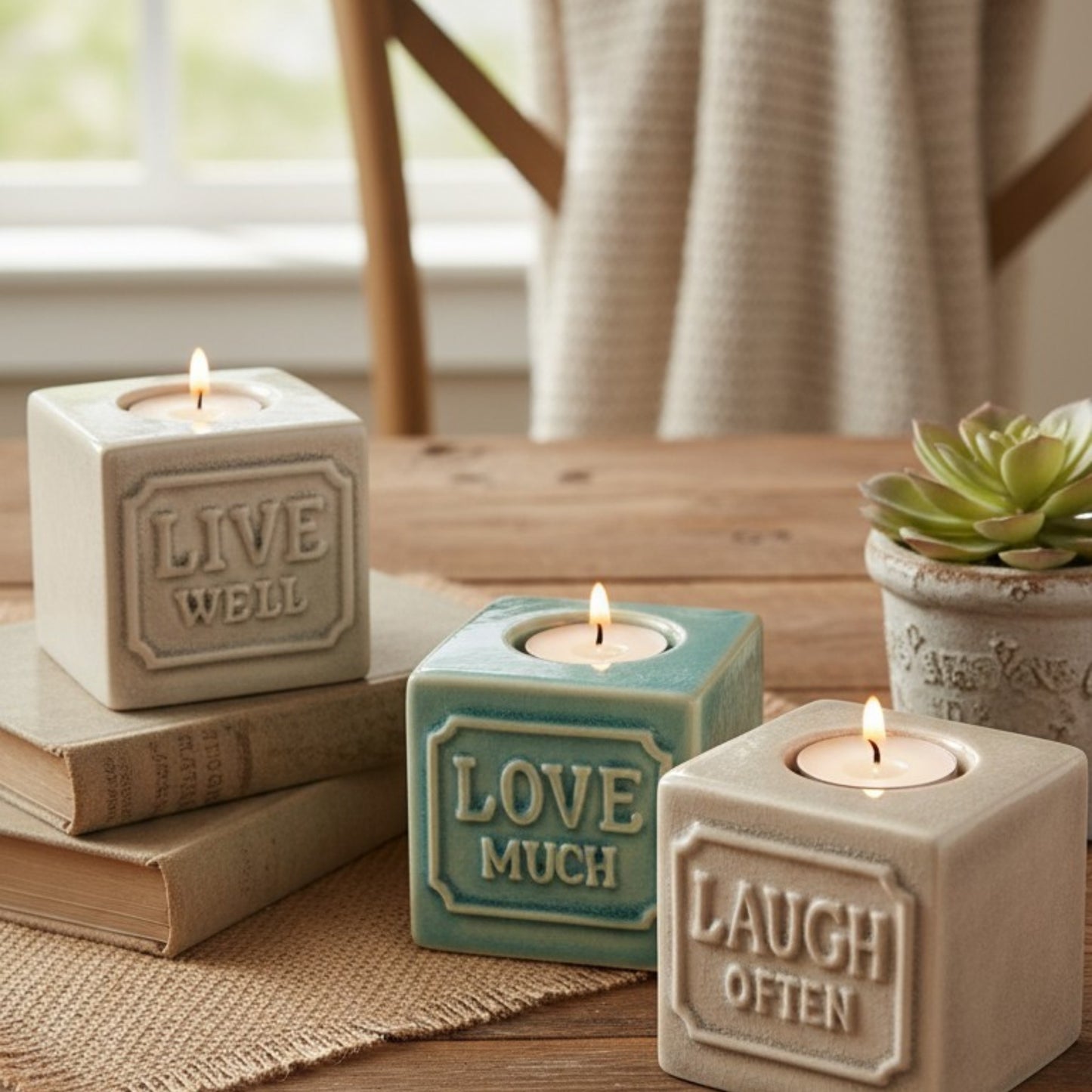 Ceramic Inspirational Tealight Holders – Set of 3