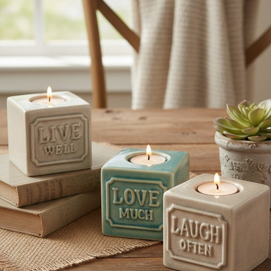 Ceramic Inspirational Tealight Holders – Set of 3