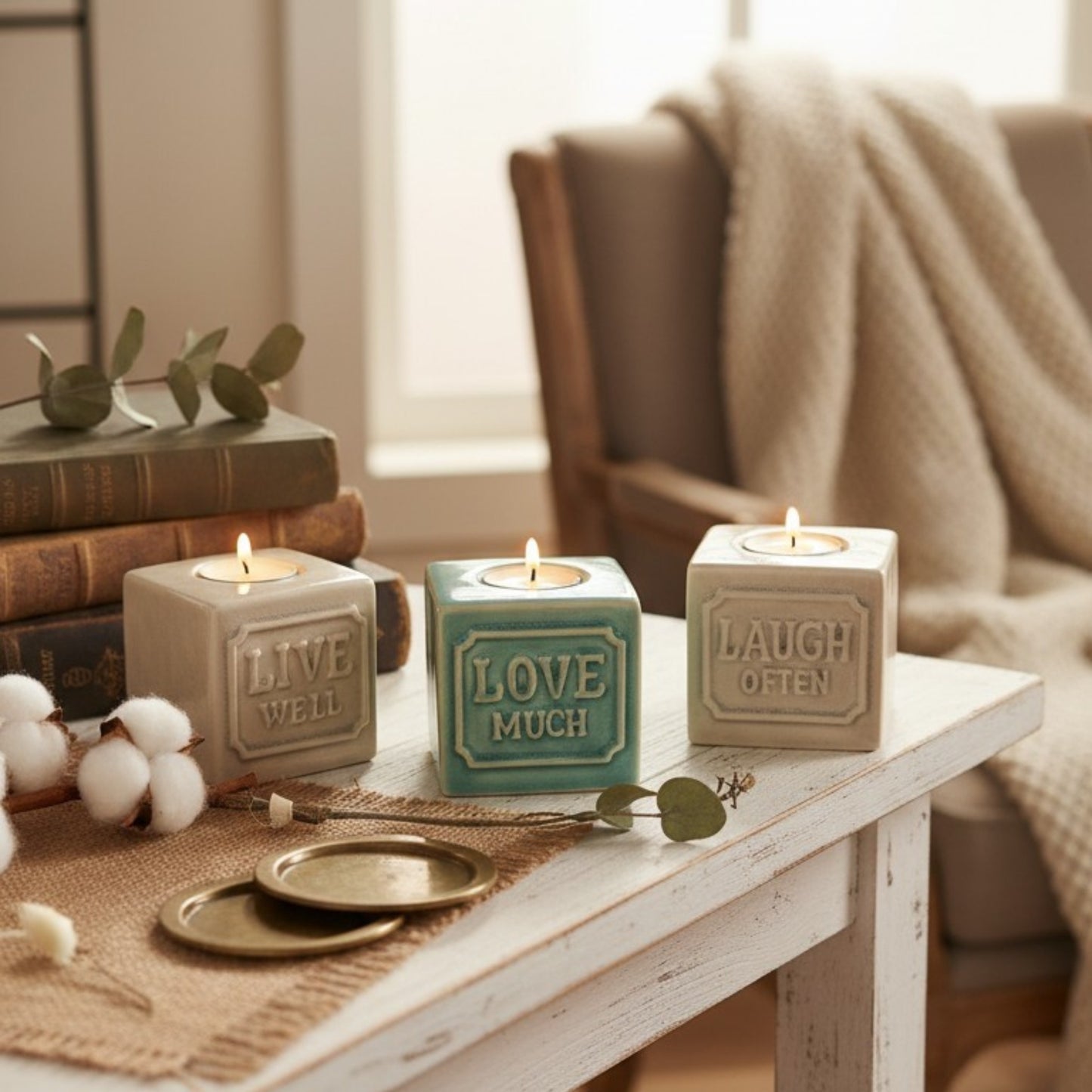 Ceramic Inspirational Tealight Holders – Set of 3