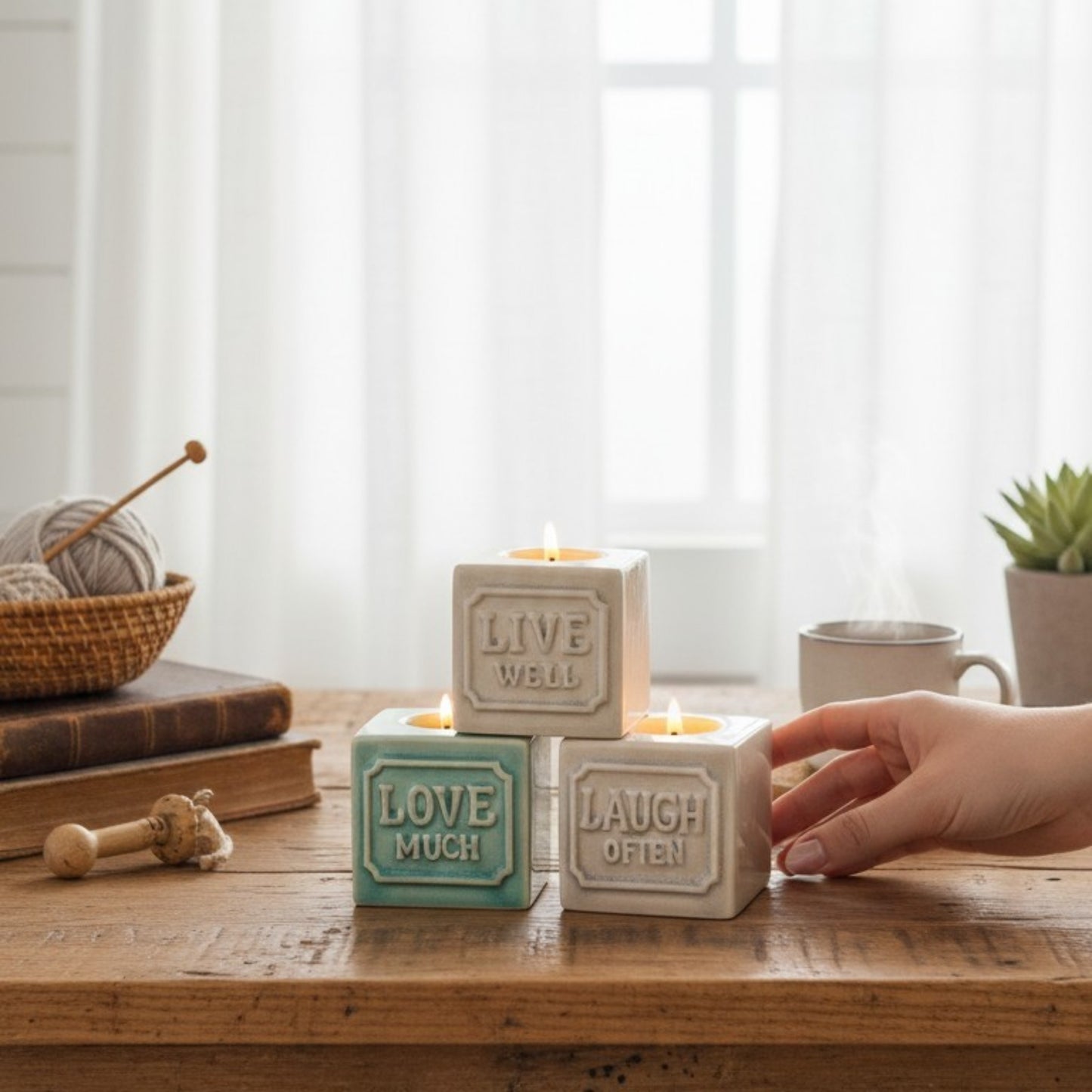 Ceramic Inspirational Tealight Holders – Set of 3