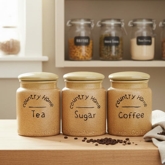 Country Home Ceramic Storage Jar Set – Tea, Coffee & Sugar