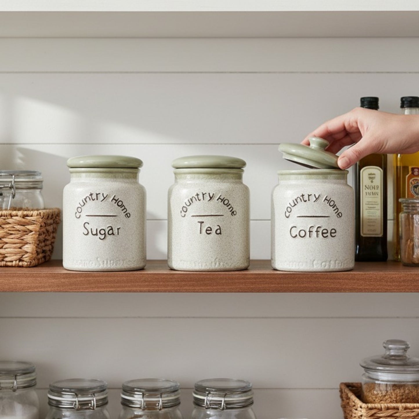 Country Home Ceramic Storage Jar Set – Tea, Coffee & Sugar