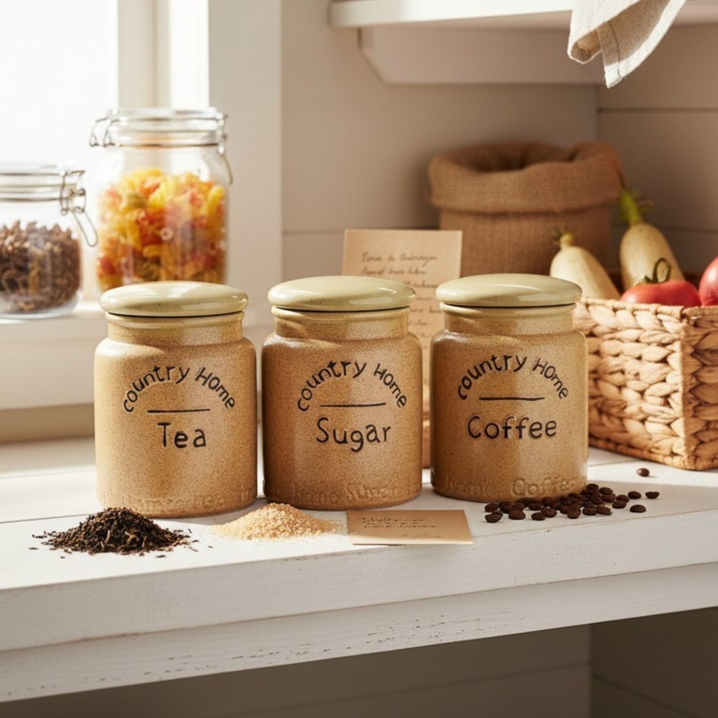 Country Home Ceramic Storage Jar Set – Tea, Coffee & Sugar