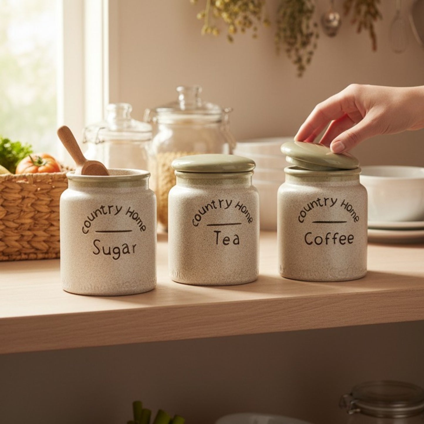Country Home Ceramic Storage Jar Set – Tea, Coffee & Sugar