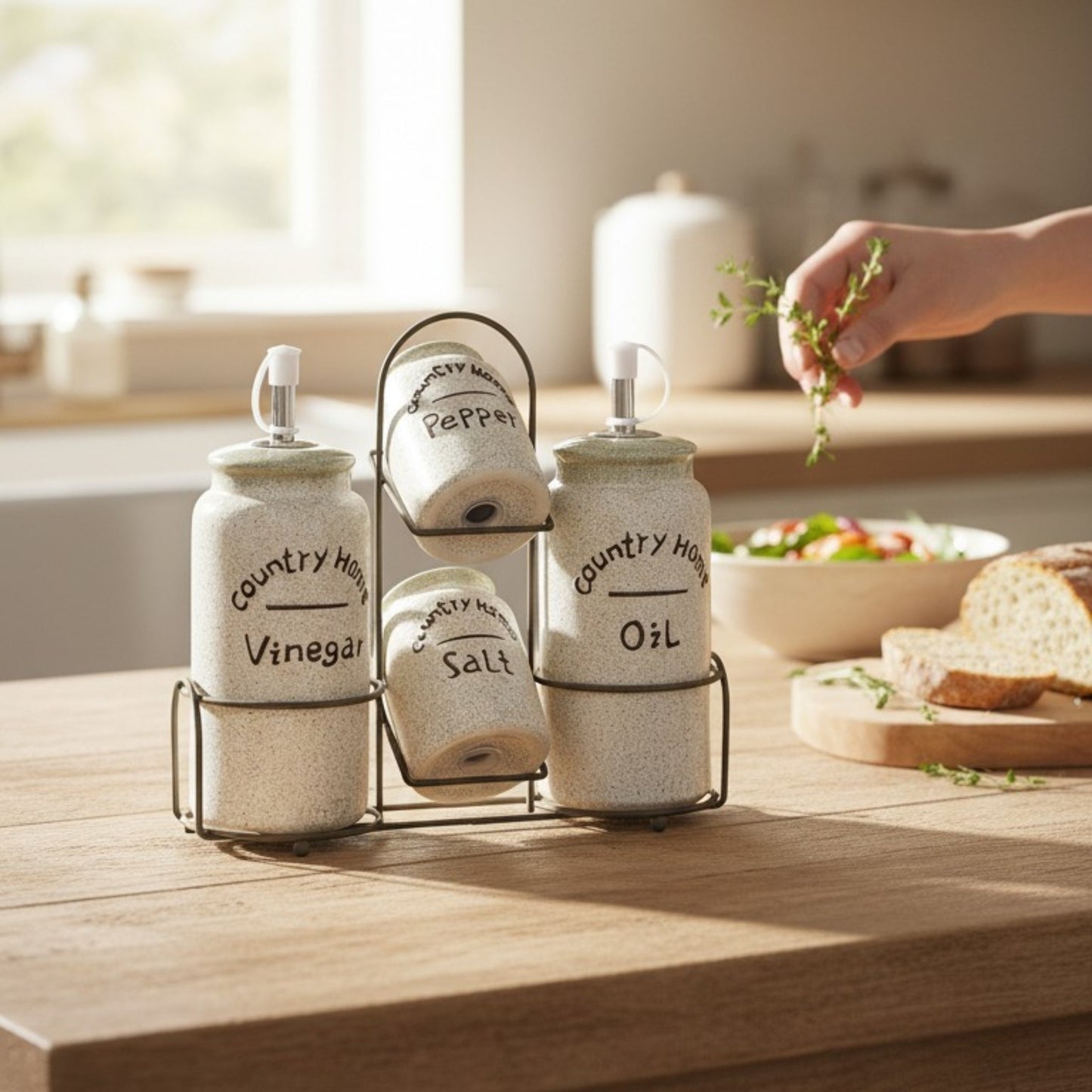 Country Home Oil, Vinegar, Salt & Pepper Set
