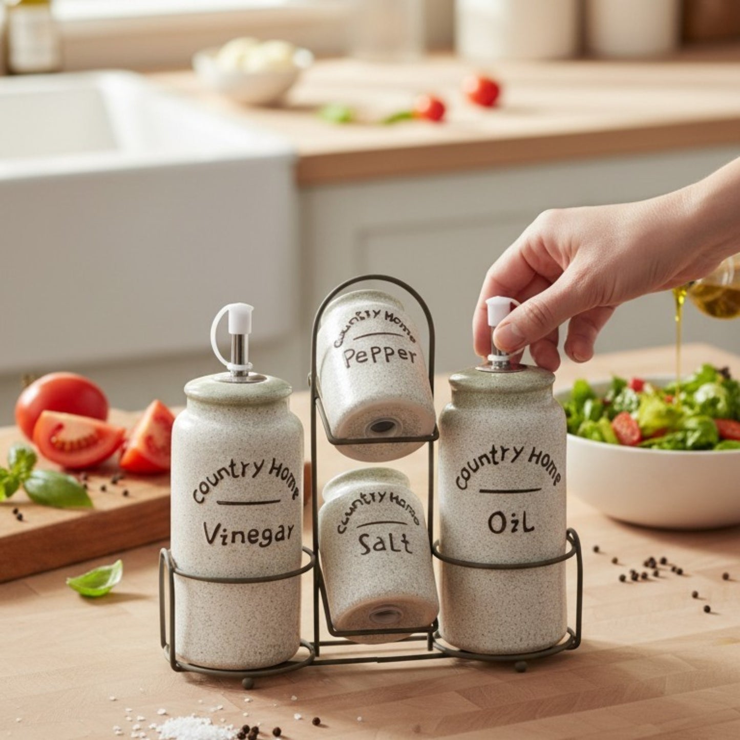 Country Home Oil, Vinegar, Salt & Pepper Set