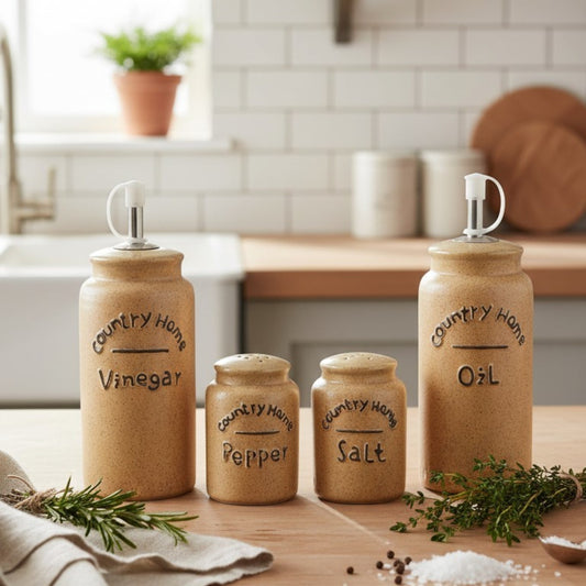 Country Home Oil, Vinegar, Salt & Pepper Set