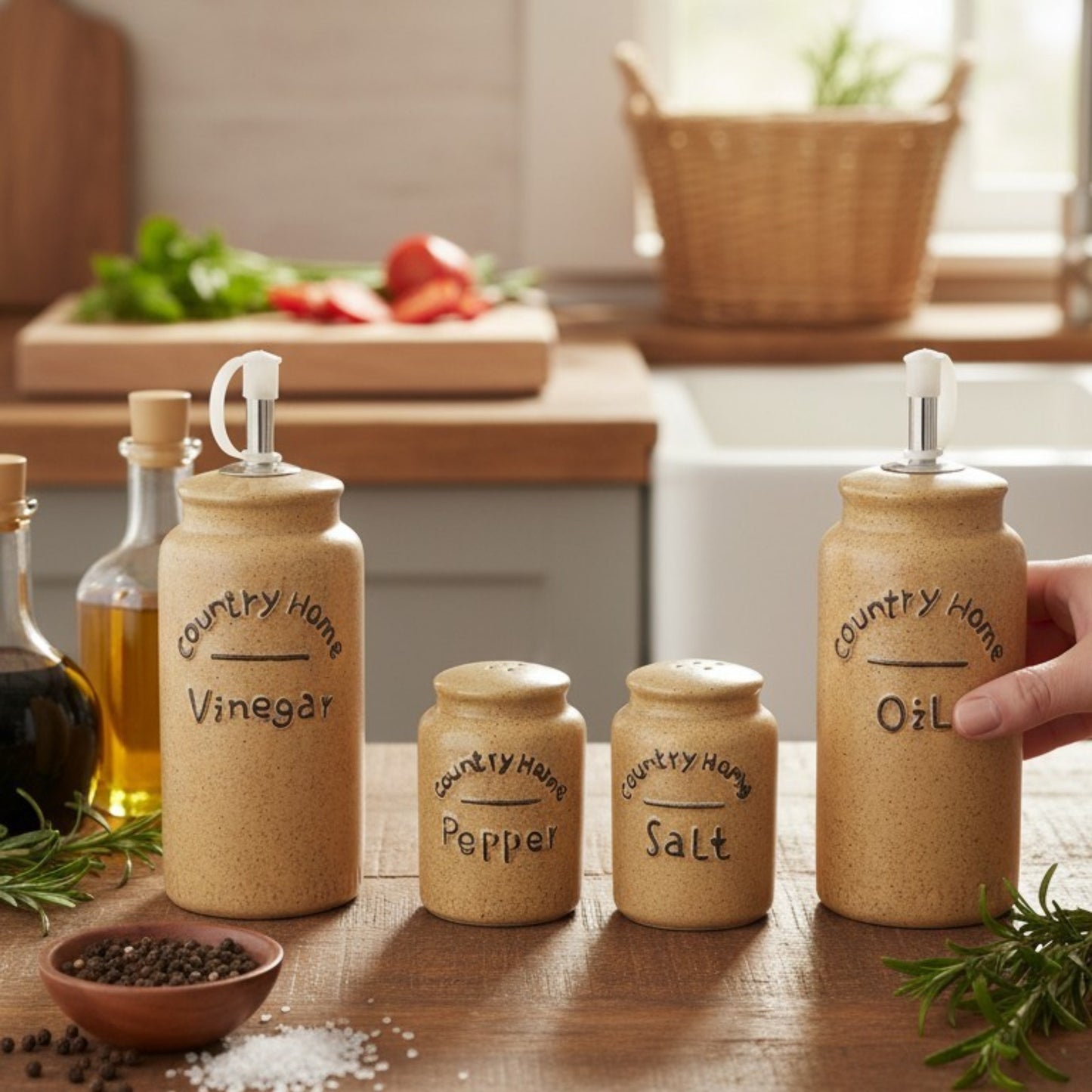 Country Home Oil, Vinegar, Salt & Pepper Set
