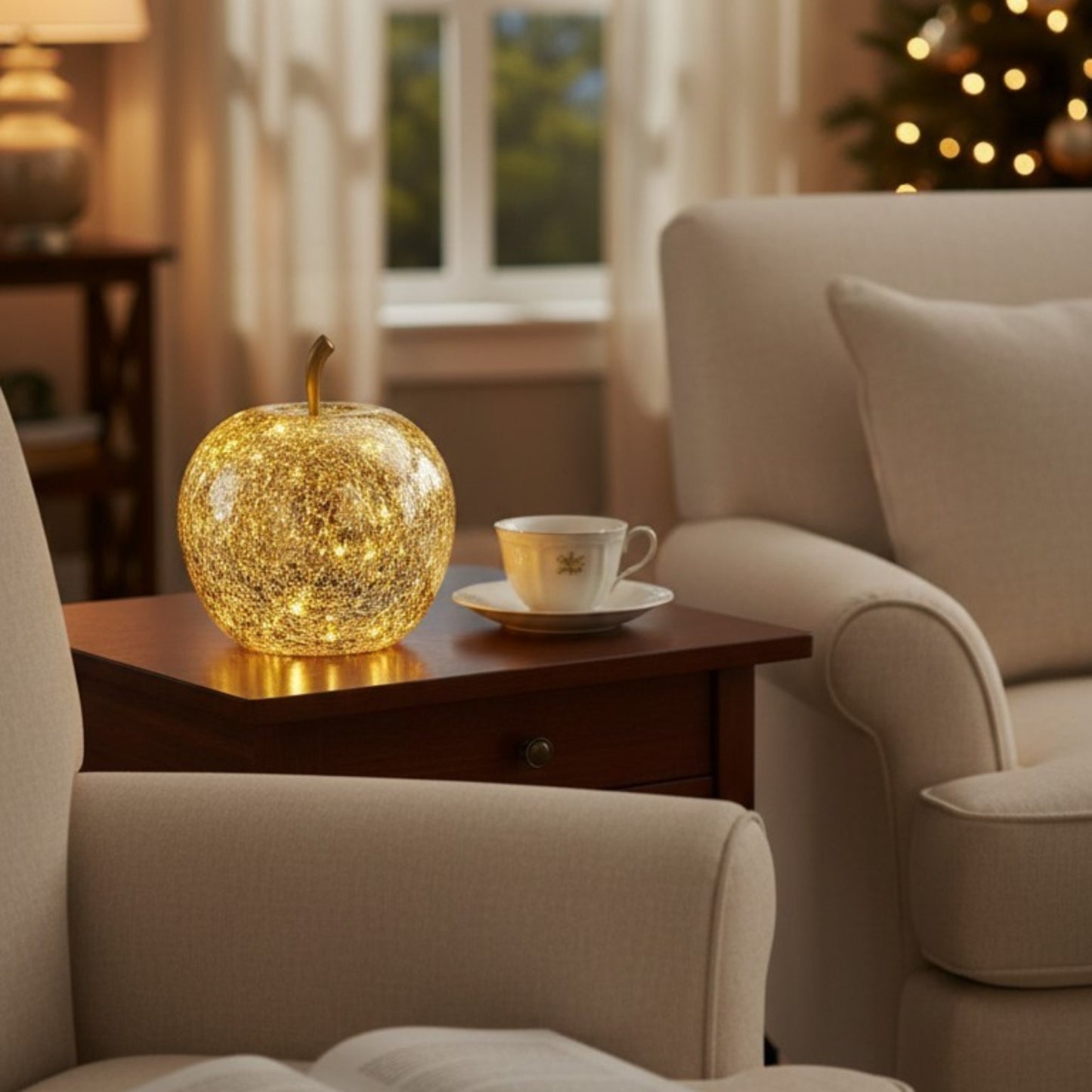 Crackled Glass Apple-Shaped LED Light Decor