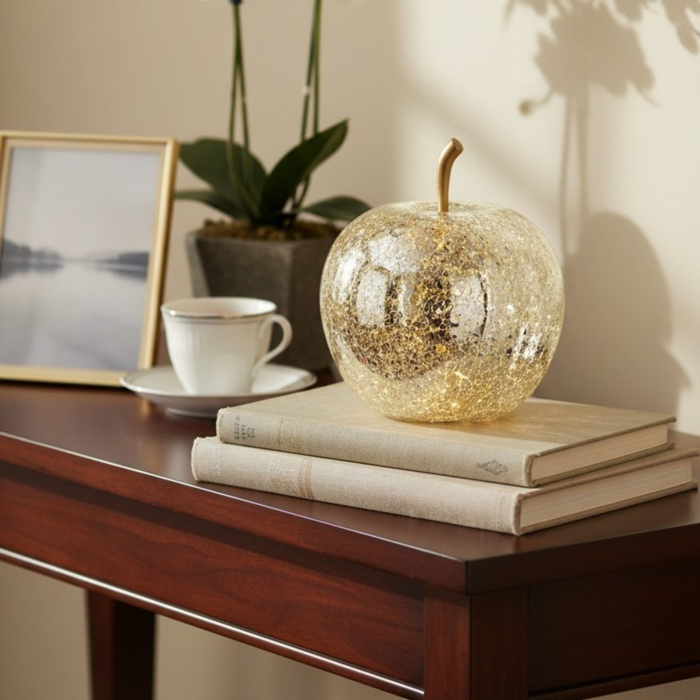 Crackled Glass Apple-Shaped LED Light Decor