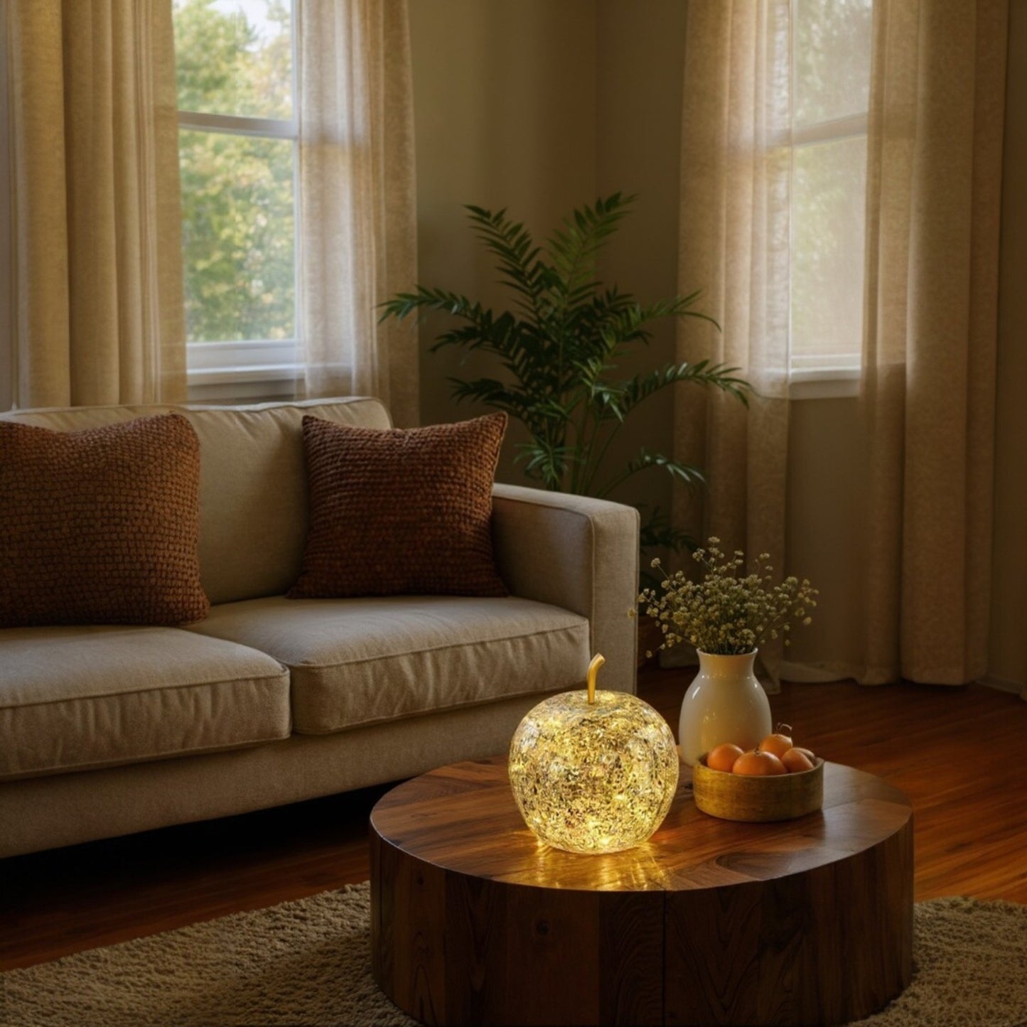 Crackled Glass Apple-Shaped LED Light Decor