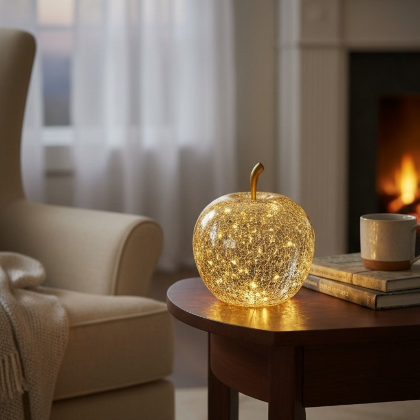 Crackled Glass Apple-Shaped LED Light Decor