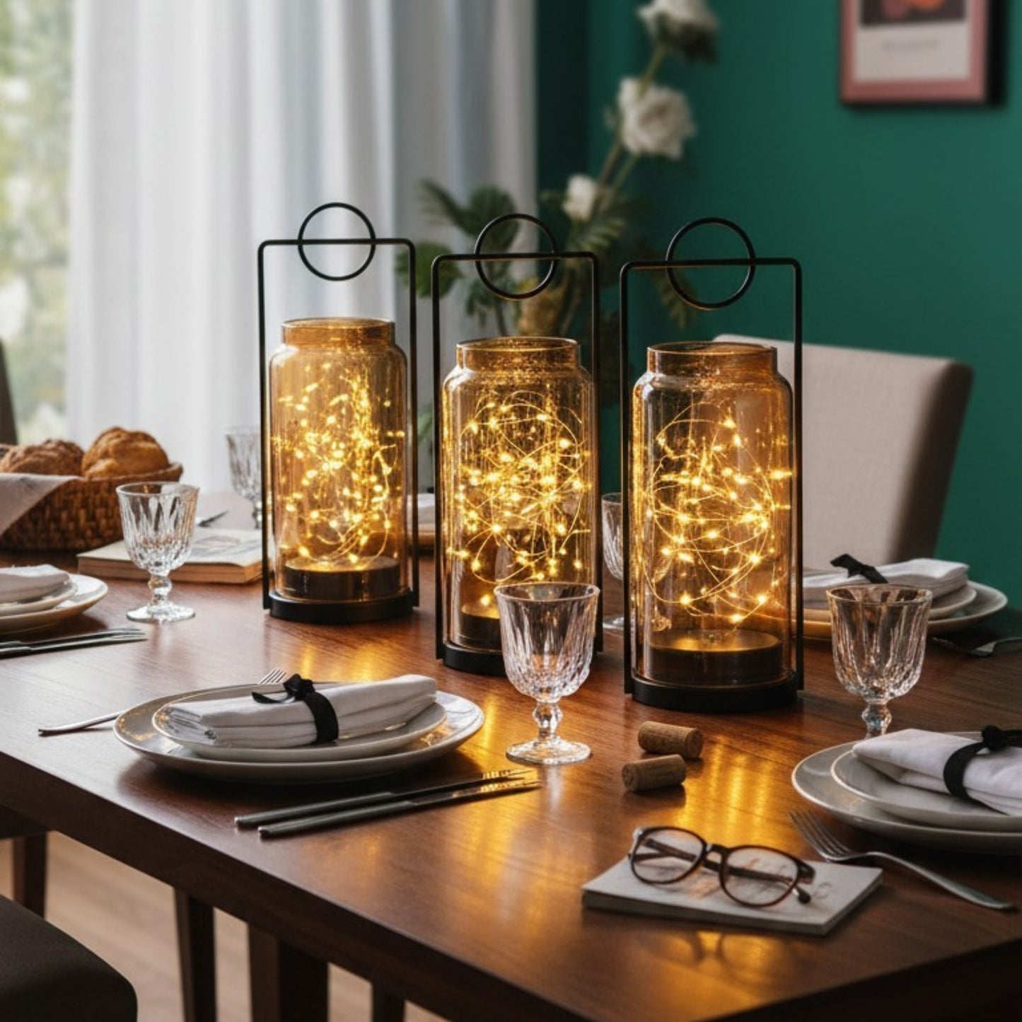 Decorative Glass Lantern with LED Fairy Lights
