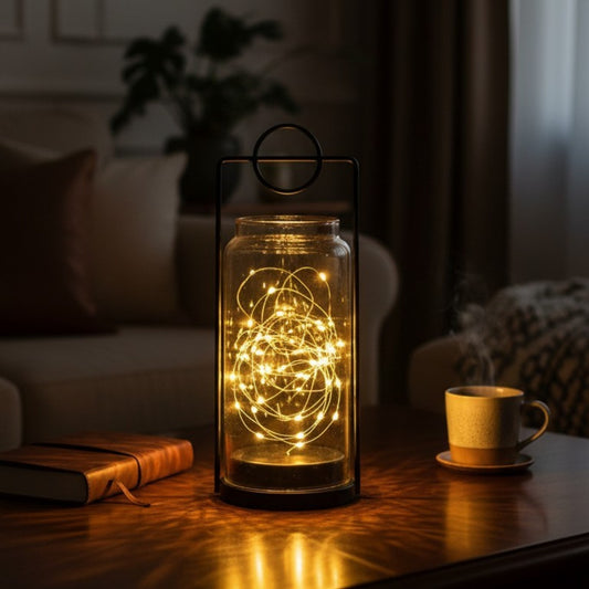 Decorative Glass Lantern with LED Fairy Lights