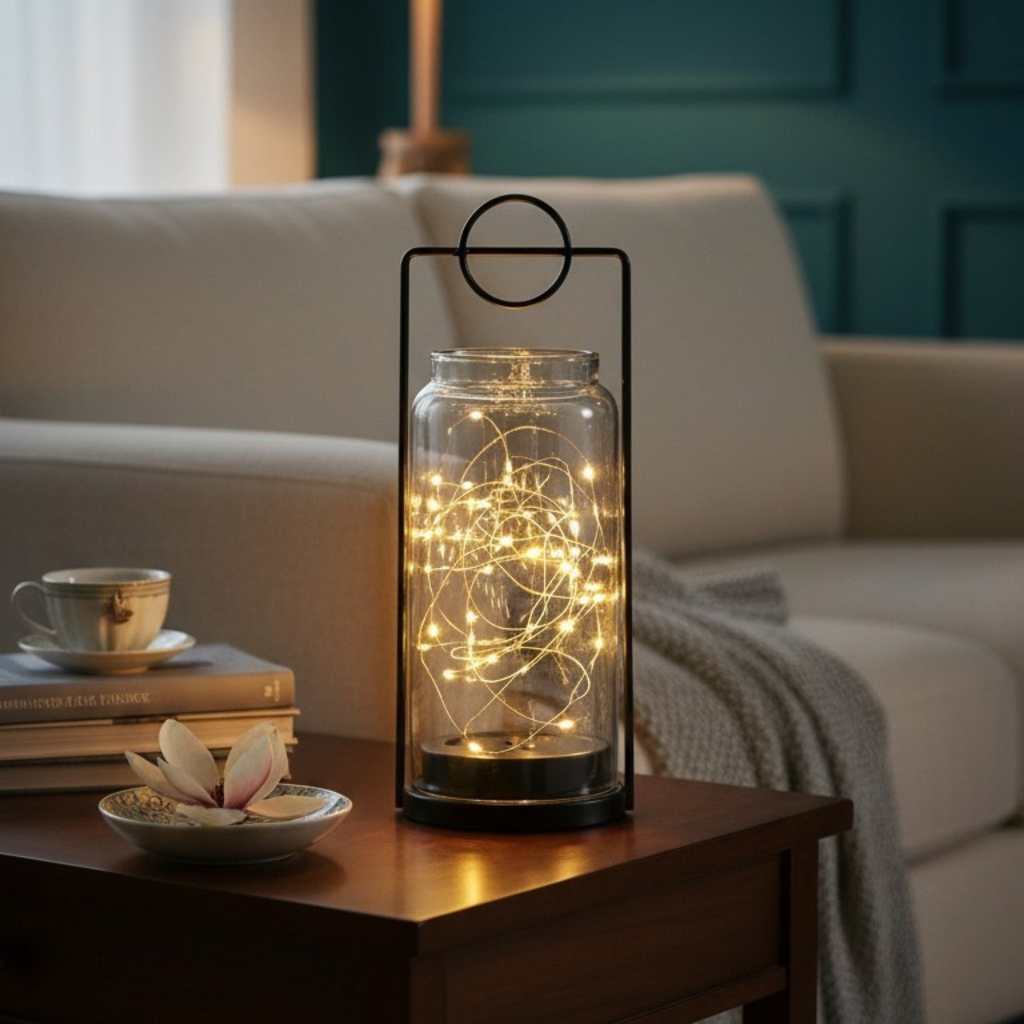 Decorative Glass Lantern with LED Fairy Lights
