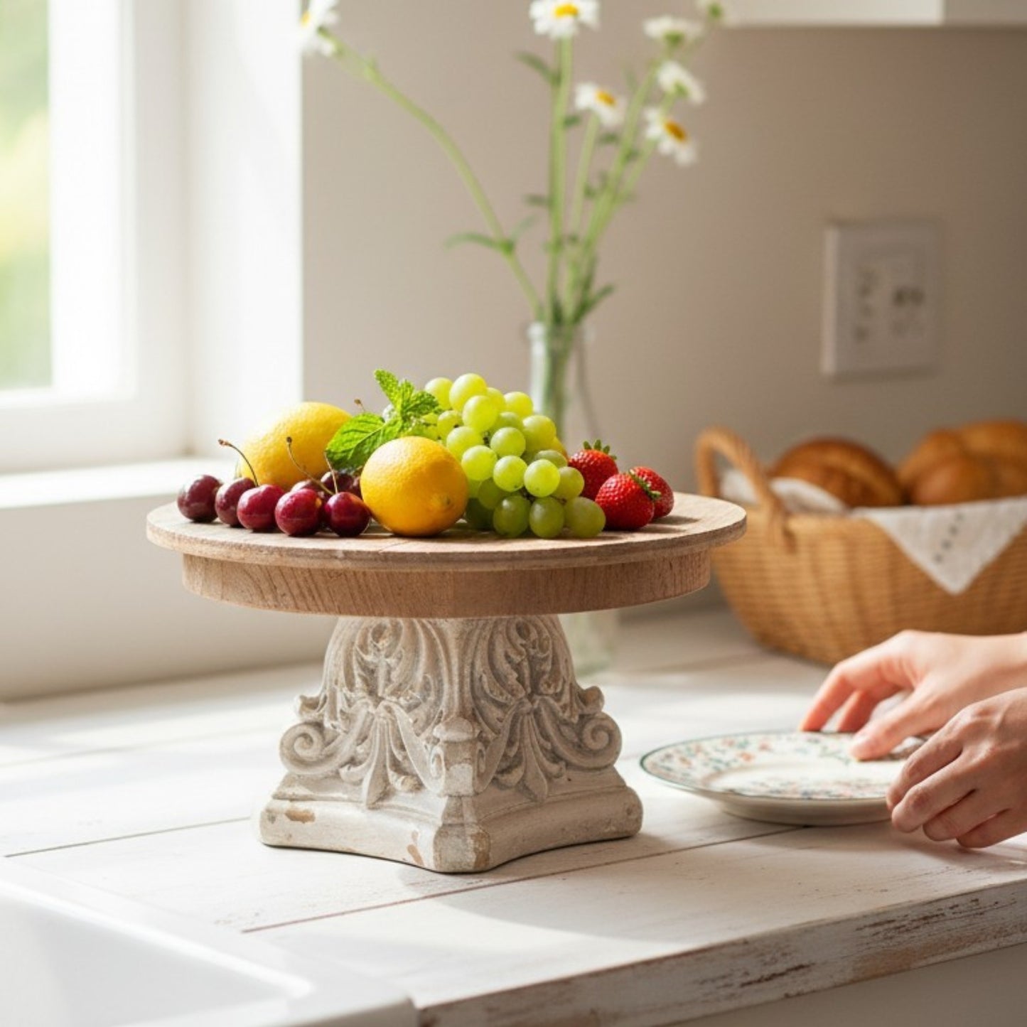 Decorative Wooden Pedestal Stand - Roman Style